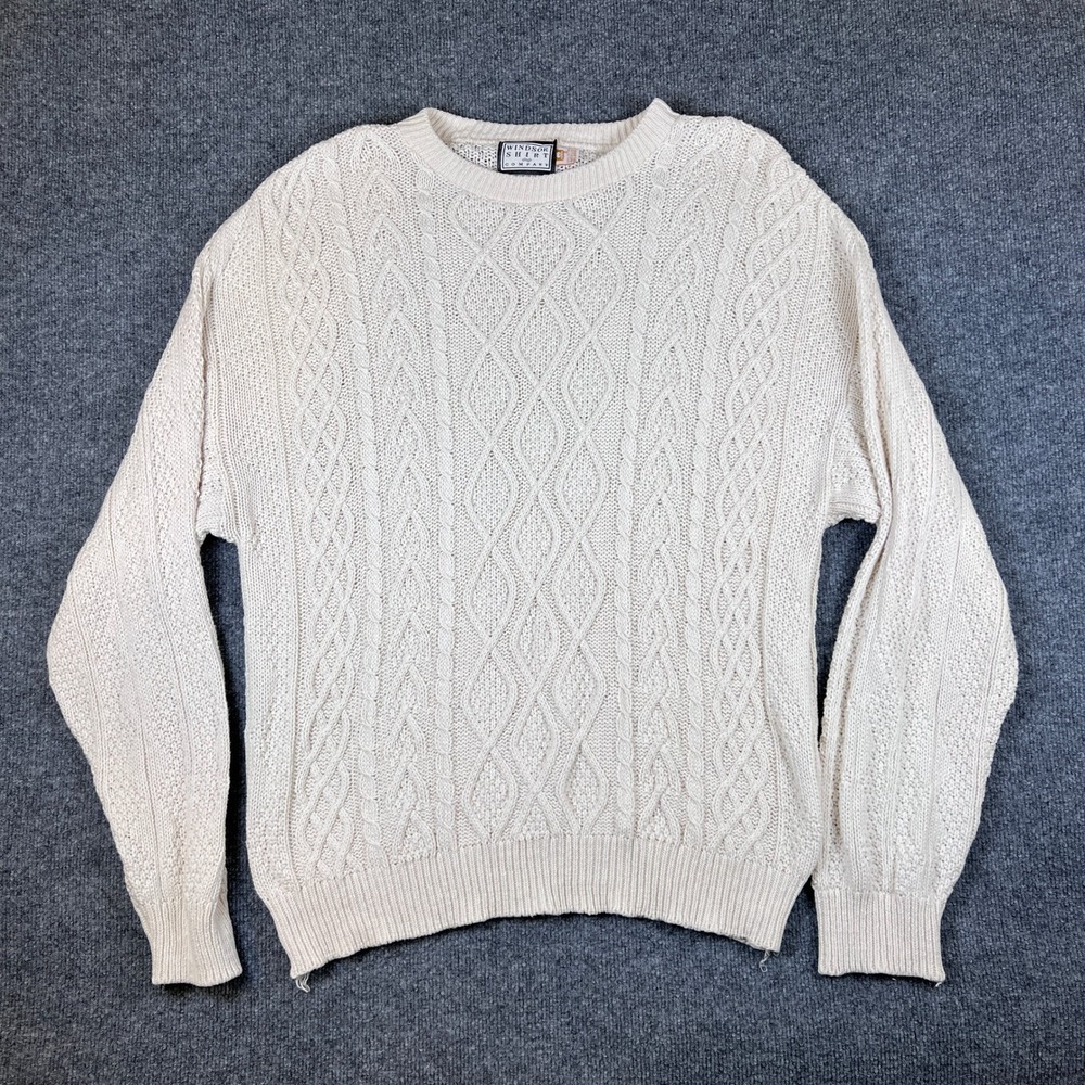 Mens Windsor Shirt Company Sweater Mens XL White Cable Knit Cotton Made in USA
